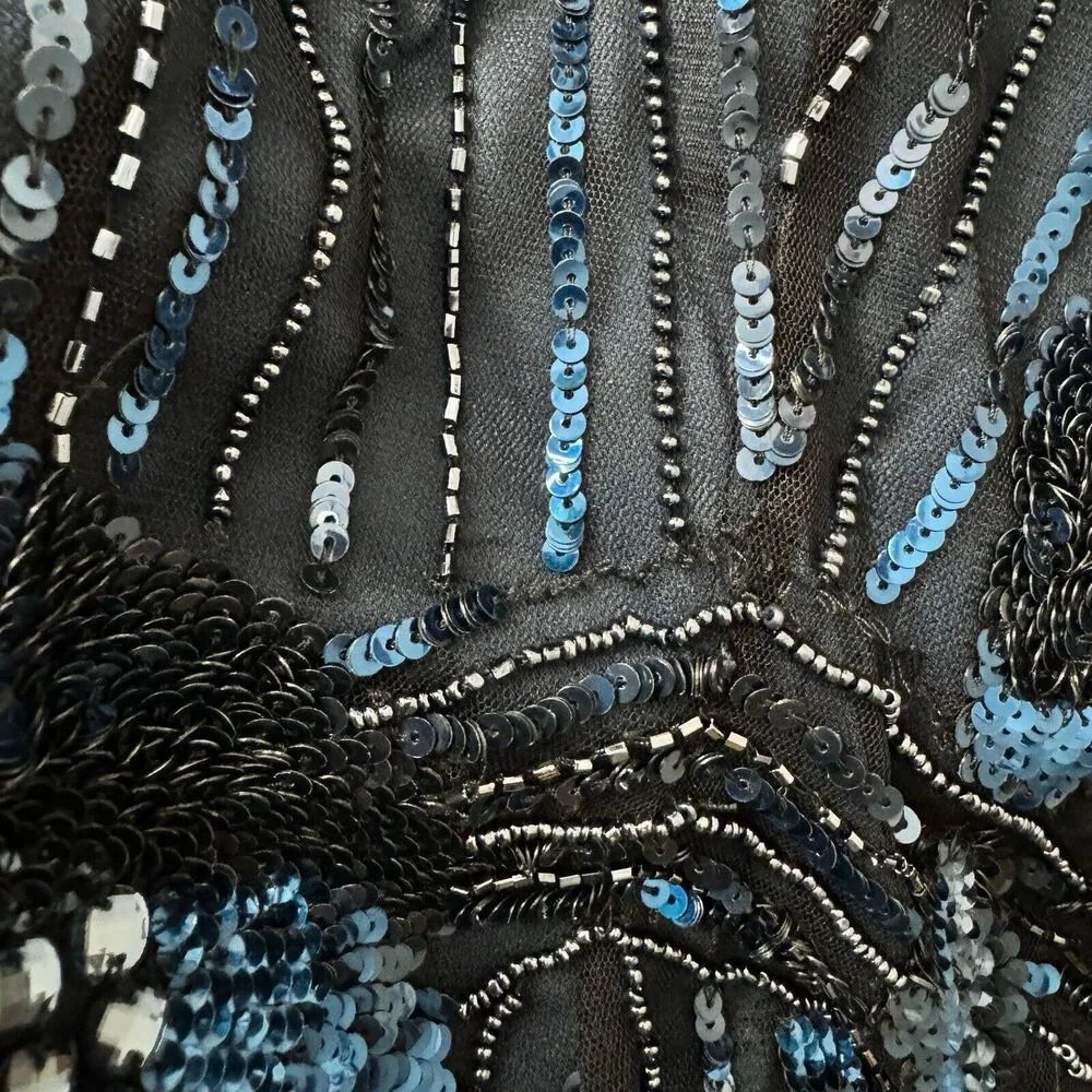 Parker Dress Womens 4 Black Blue Beaded Sequins Formal Party Black Tie Glamorous - Image 9
