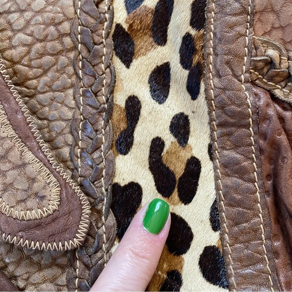 Vintage 80s 7 Seven By Demitri Brown Leather Leopard Patchwork Purse - Image 13