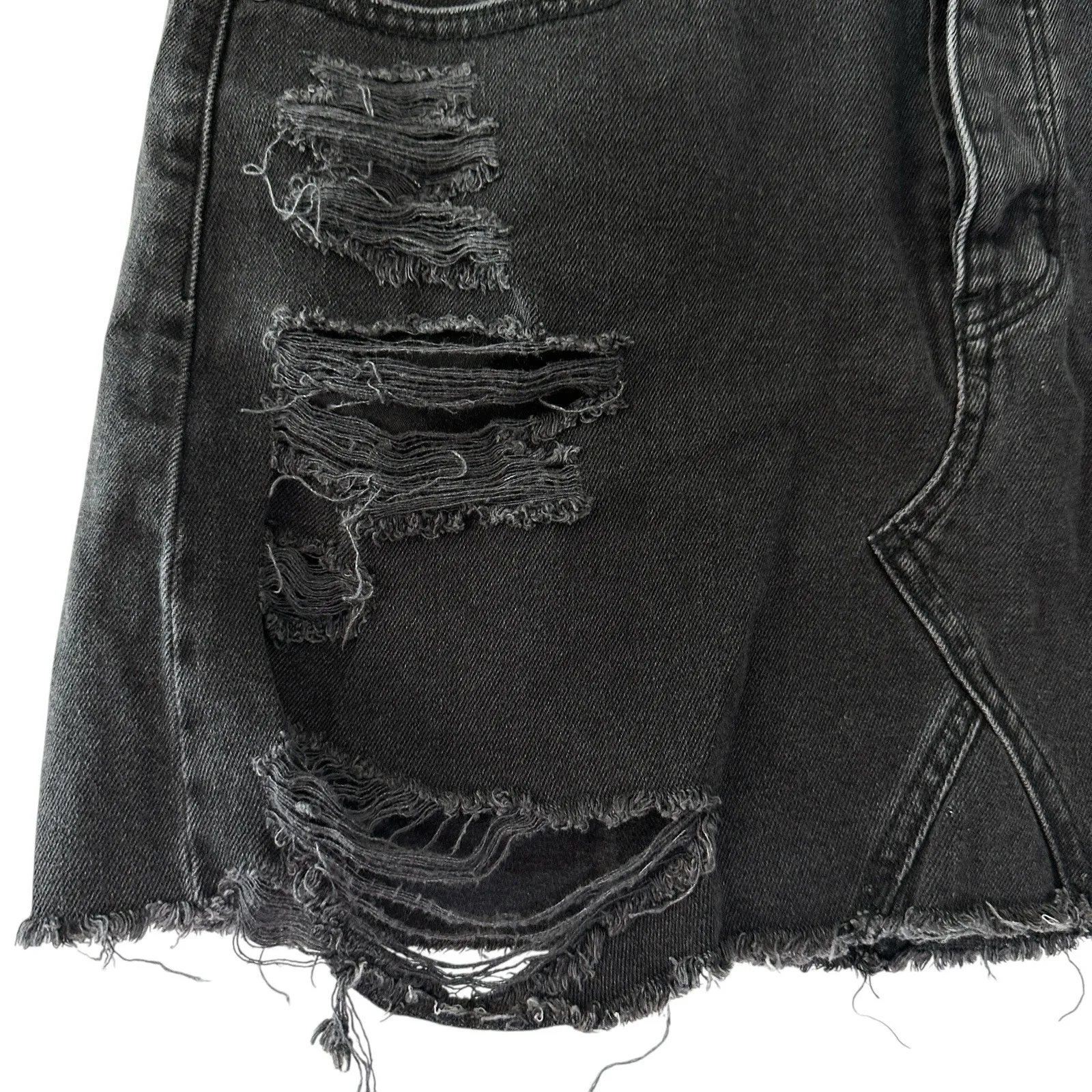 AE Women's Sz 12 Distressed Black Denim Mini‎ Skirt Festival Indie Boho Style - Image 4