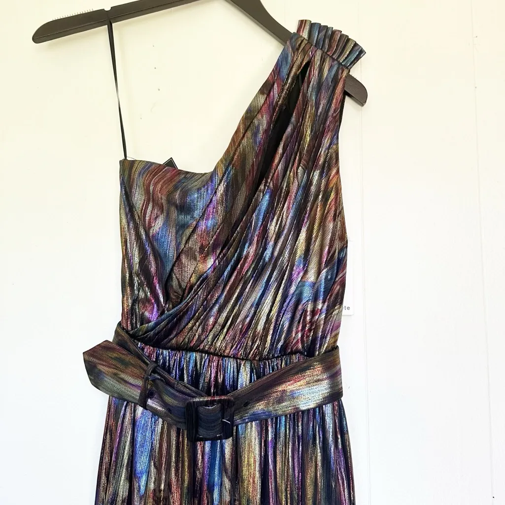 NWT RETROFETE Andrea Maxi Dress Oil Spill Purple Iridescent One Shoulder Gown XS - Image 7