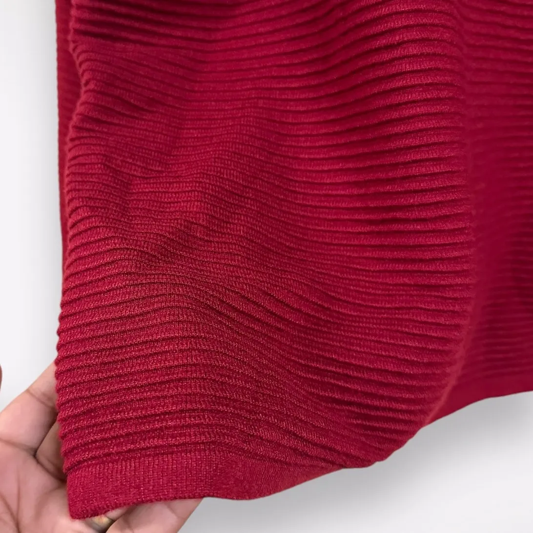 NWT Tahari XL‎ Red Ribbed Mockneck Sweater Stitch Holiday Party Winter Office - Image 4