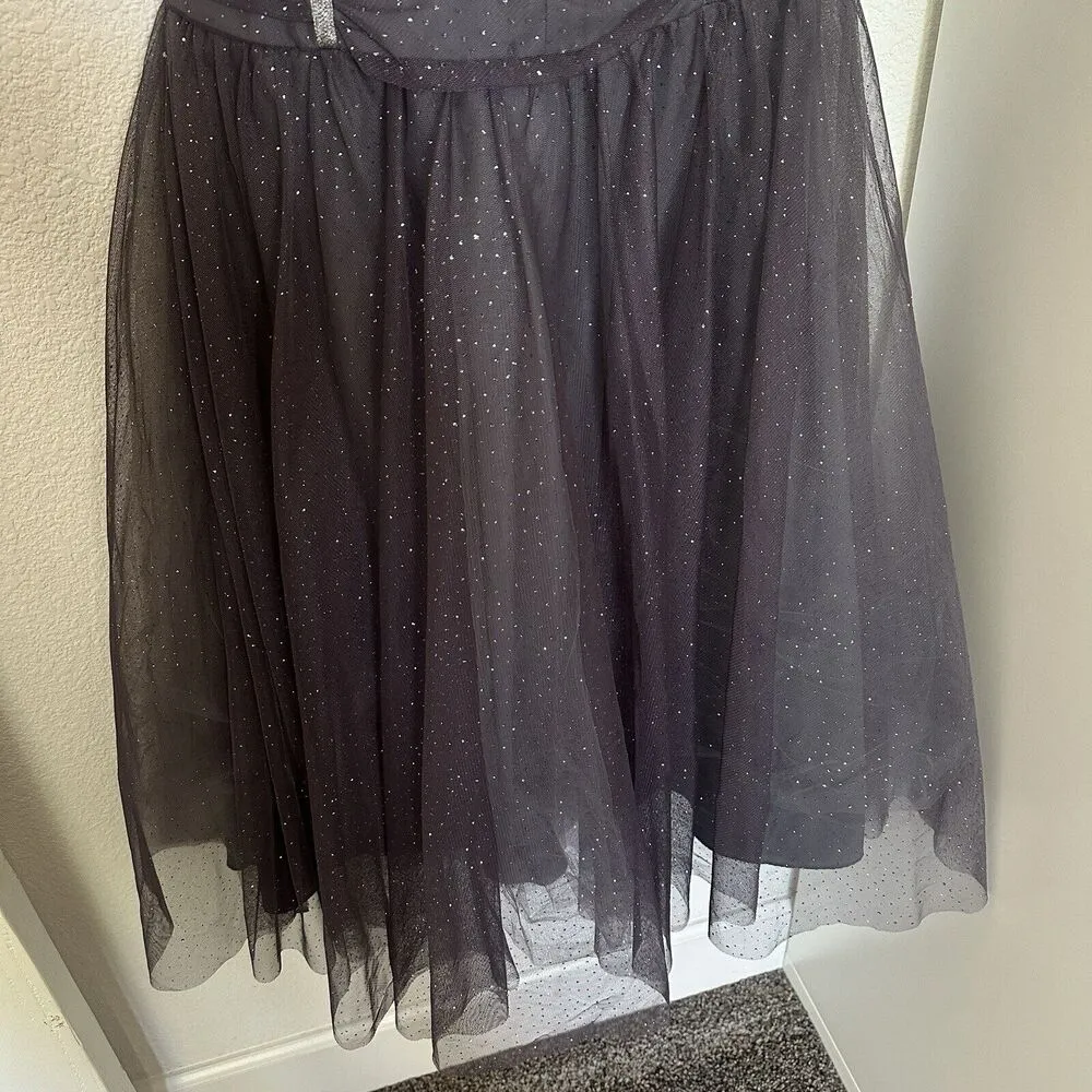 Betsey Johnson Vintage Y2K Sweetheart Strapless Dress Size 8 Gray Tulle Sparkle - Image 9