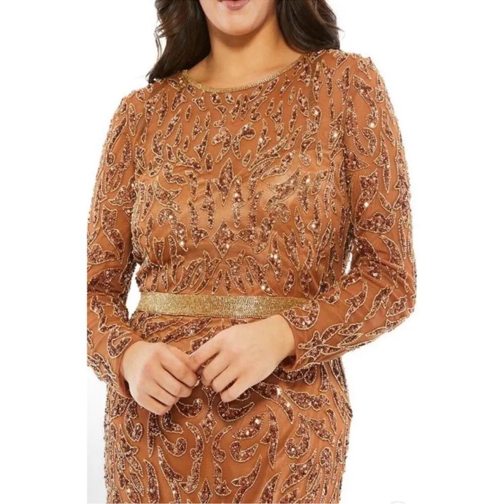 Mac Duggal‎ Embellished Long Sleeve High Neck Midi Dress Copper size 22W NWT - Image 3