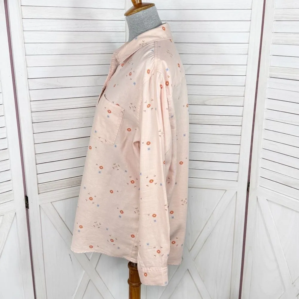 A new Approach Southwestern Print Cotton Flannel Button Up Shirt Peach Large - Image 2