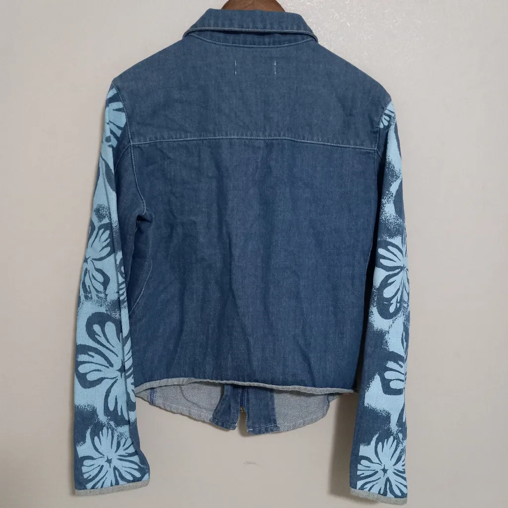 Rip Curl Girl M/L Beach Front Zip Jeans Jacket Aloha Sleeves - Image 2
