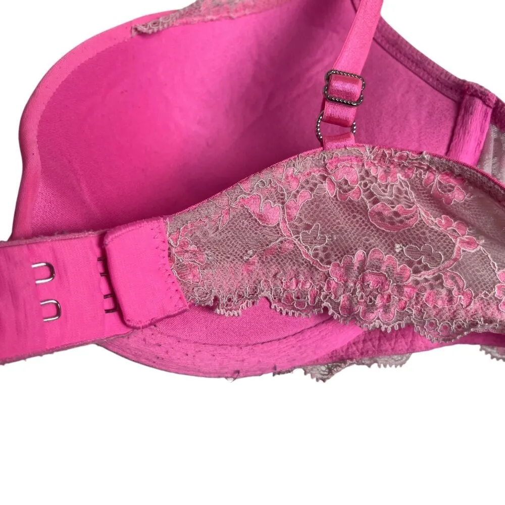 Victoria's Secret Women's 36B Bra Plunge Padded Pink Lace Feminine‎ Barbiecore - Image 7