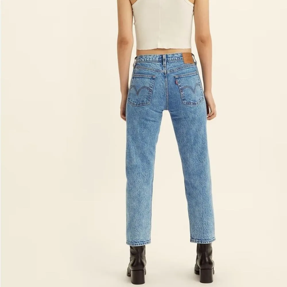 Levi's Wedgie Straight Stretch Denim Jeans 32 x 28 High Rise Cropped Distressed - Image 7