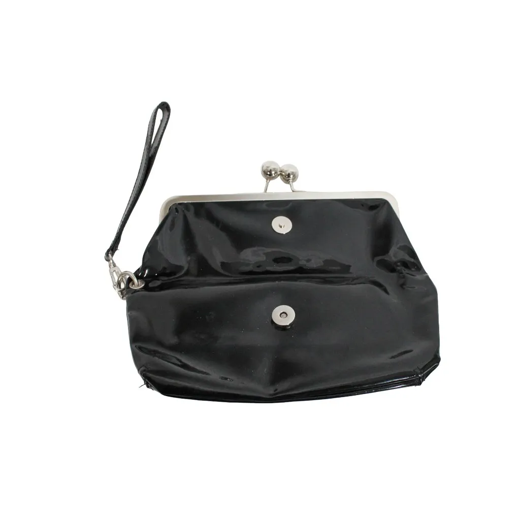 Vintage Y2K Black Vinyl Foldover Clutch Bag Silver Hardware Punk Goth Rocker - Image 4
