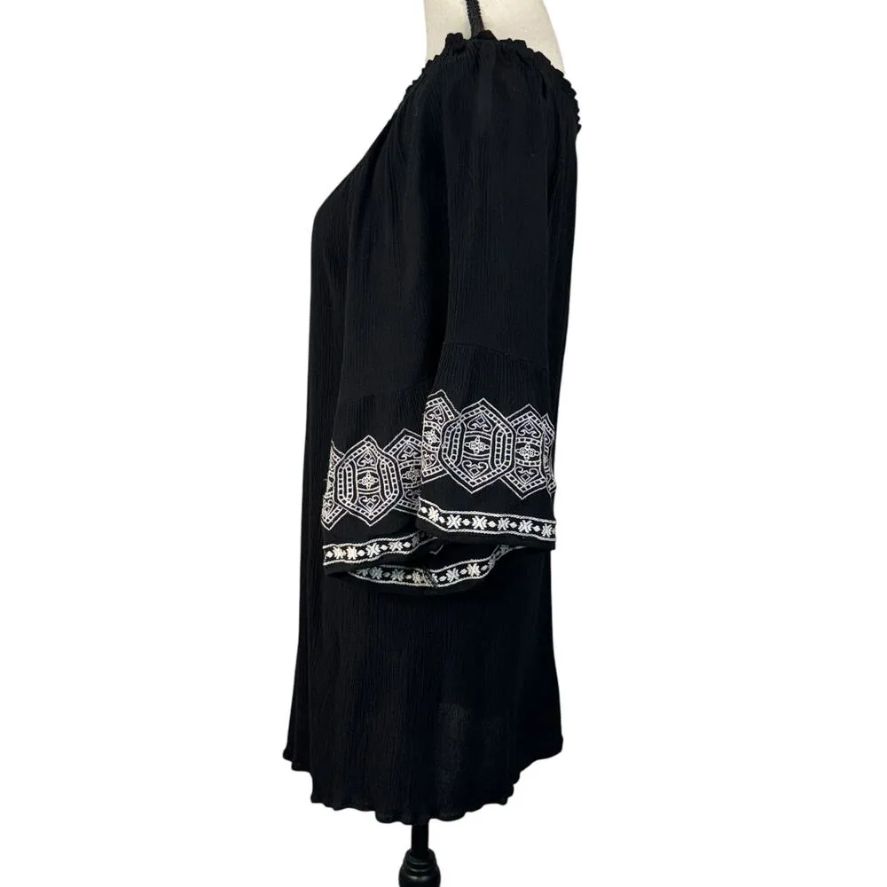 Flying Tomato 1X-Large Mini Dress 3/4 Bell Sleeves Embroidered Stretch Black - Image 6