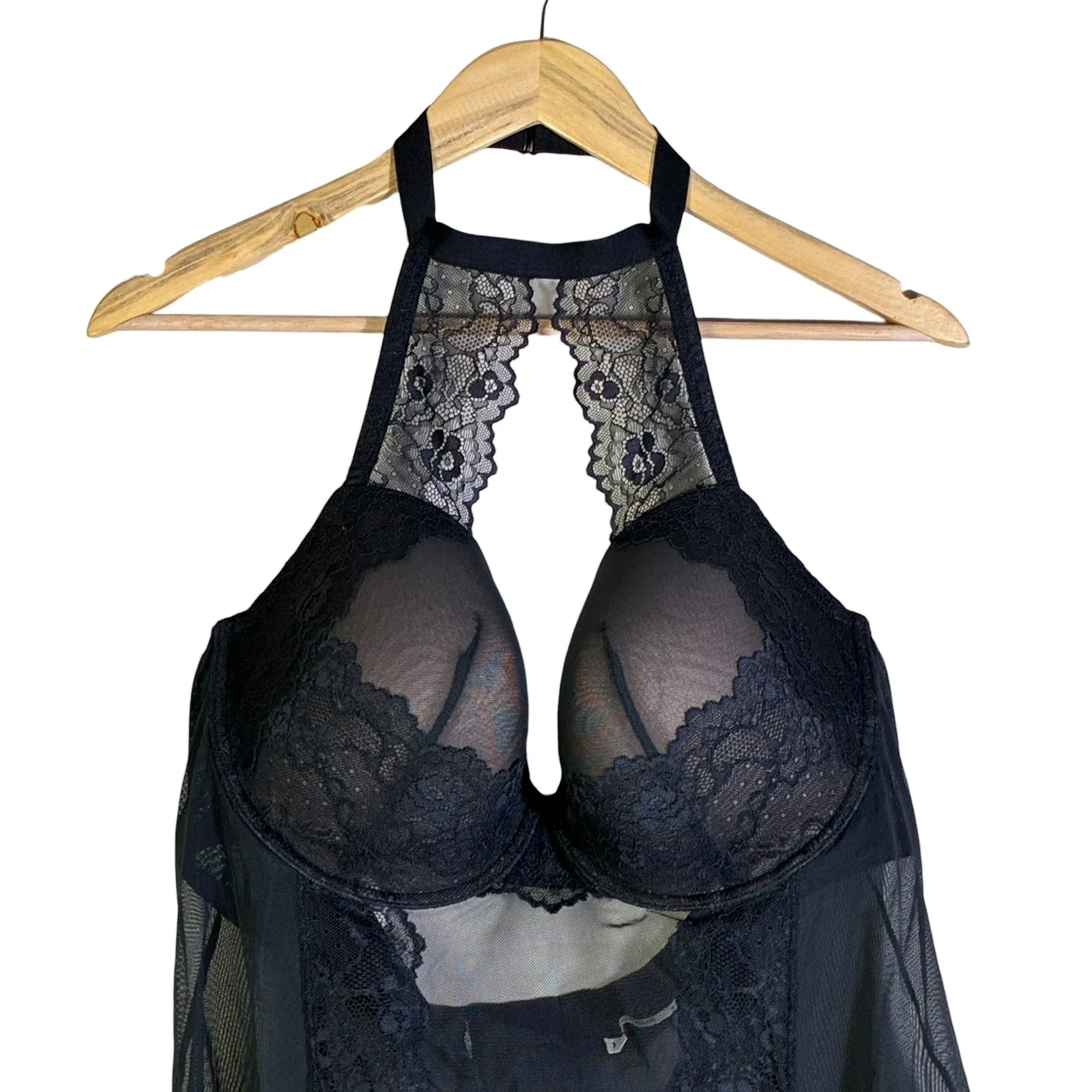 Adore Me Black Lace Halter Neck Corset Bustier Garter Straps Lingerie Size XL - Image 2