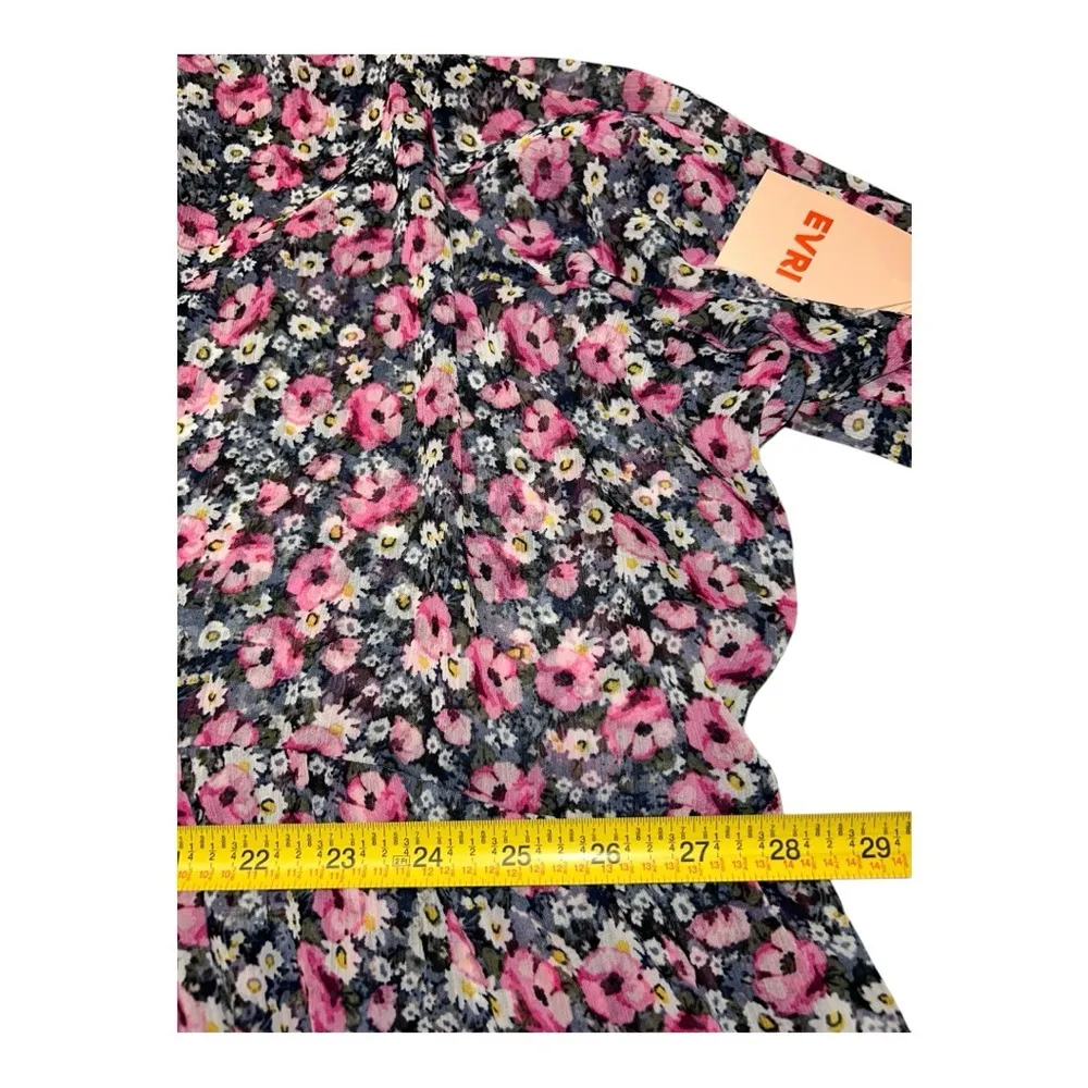EVRI Womens BOHO Midi Dress Size Gray Pink Floral Tiered Chiffon Sheer Sz 3X NWT - Image 4