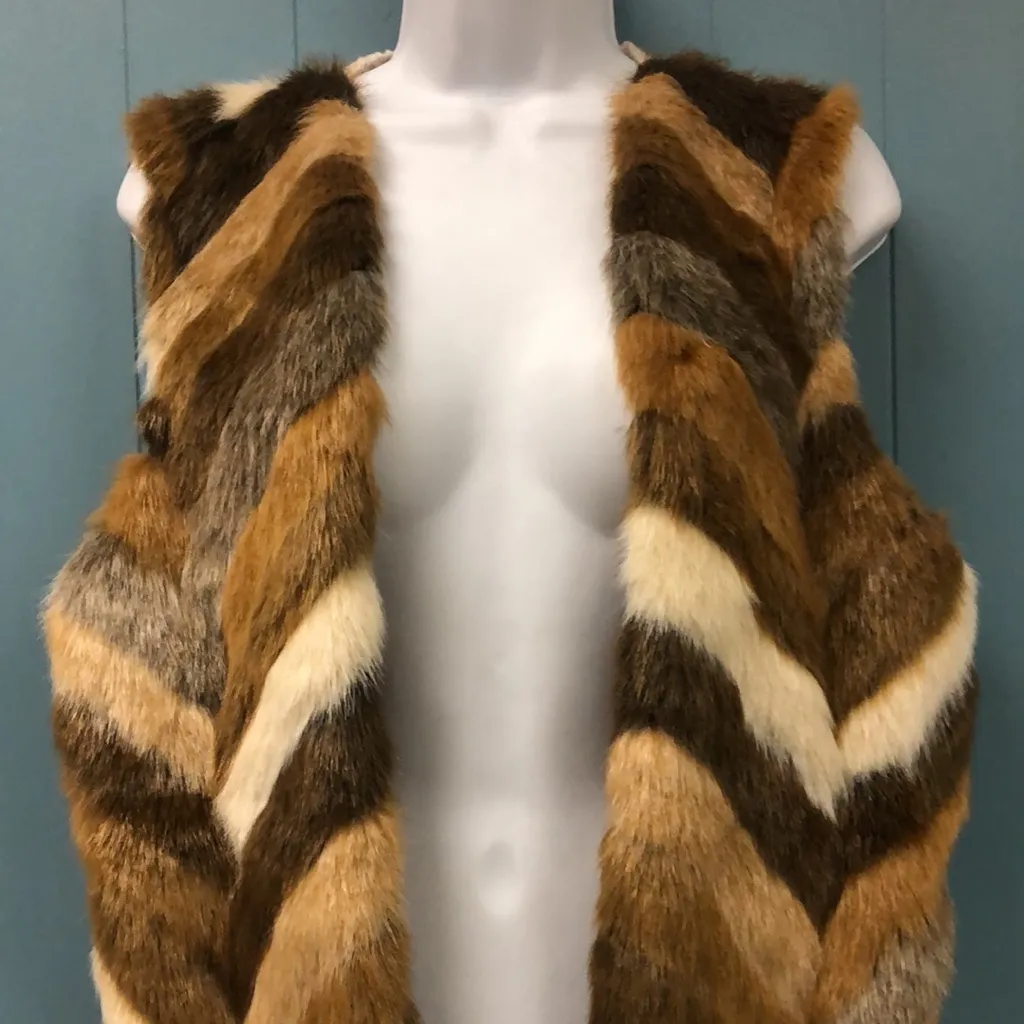 CHICO'S VEST Tweed Ribbed Knit Back Faux Fur Front Chunky Retro (1)‎ Medium - Image 5