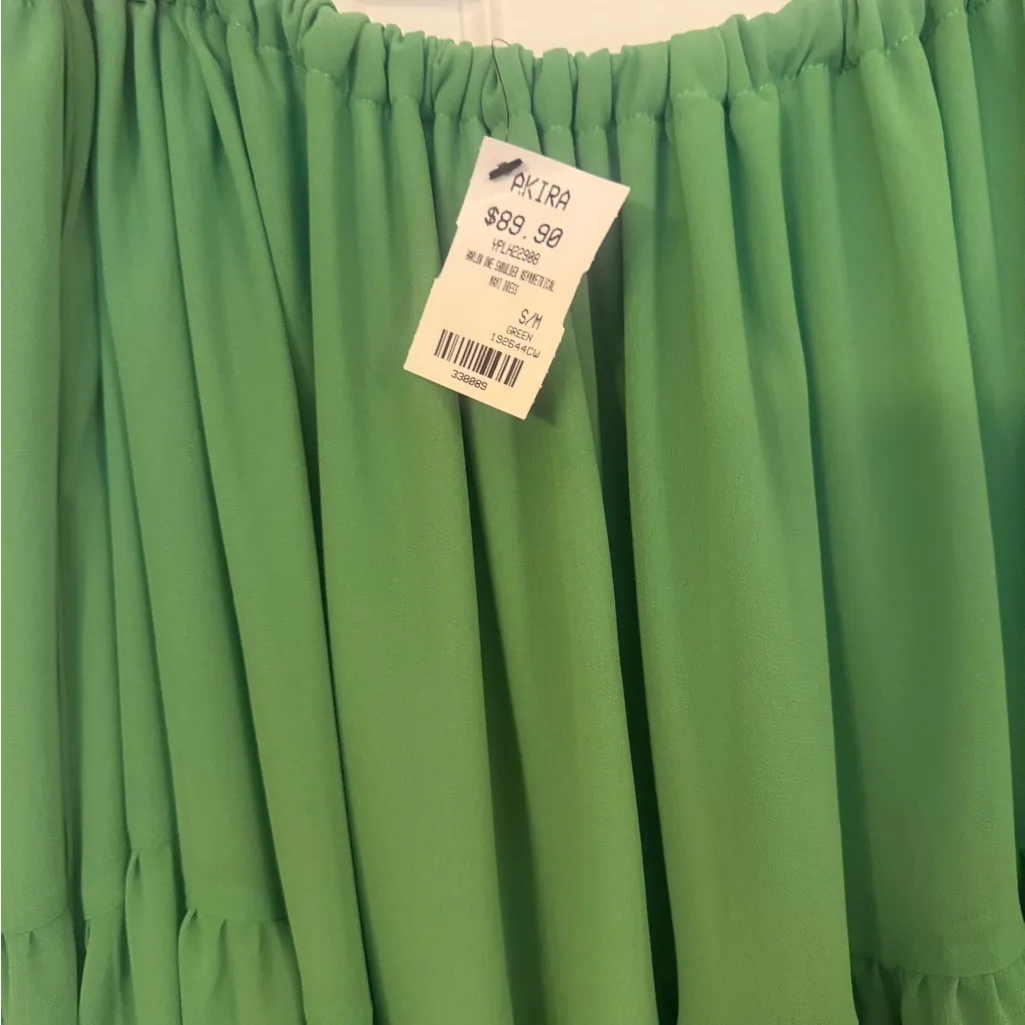 AKIRA Asymmetrical Green ruffled dress off the shoulder one arm! - Image 4