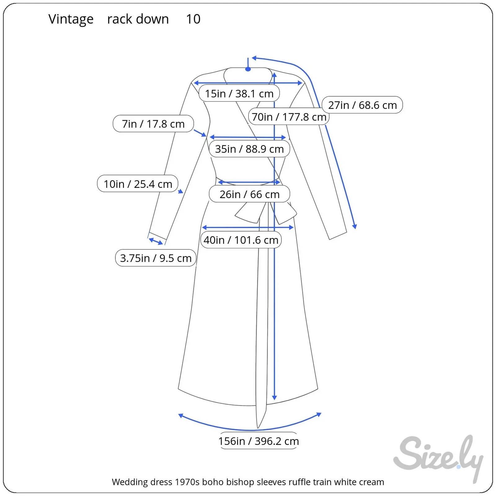 Wedding dress 1970s boho bishop sleeves ruffle train white cream Size 10 - Image 2