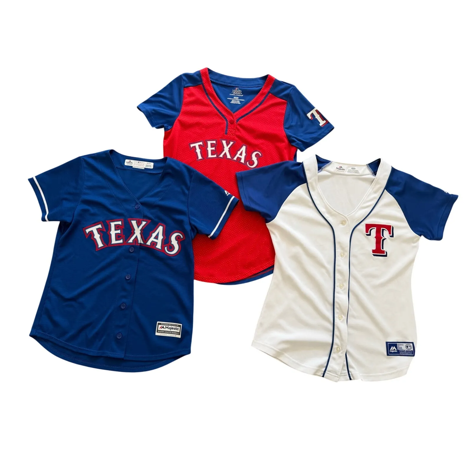 Texas Rangers 3 Women's Shirt Lot Baseball Jersey Style Majestic S M Red Blue - Image 9