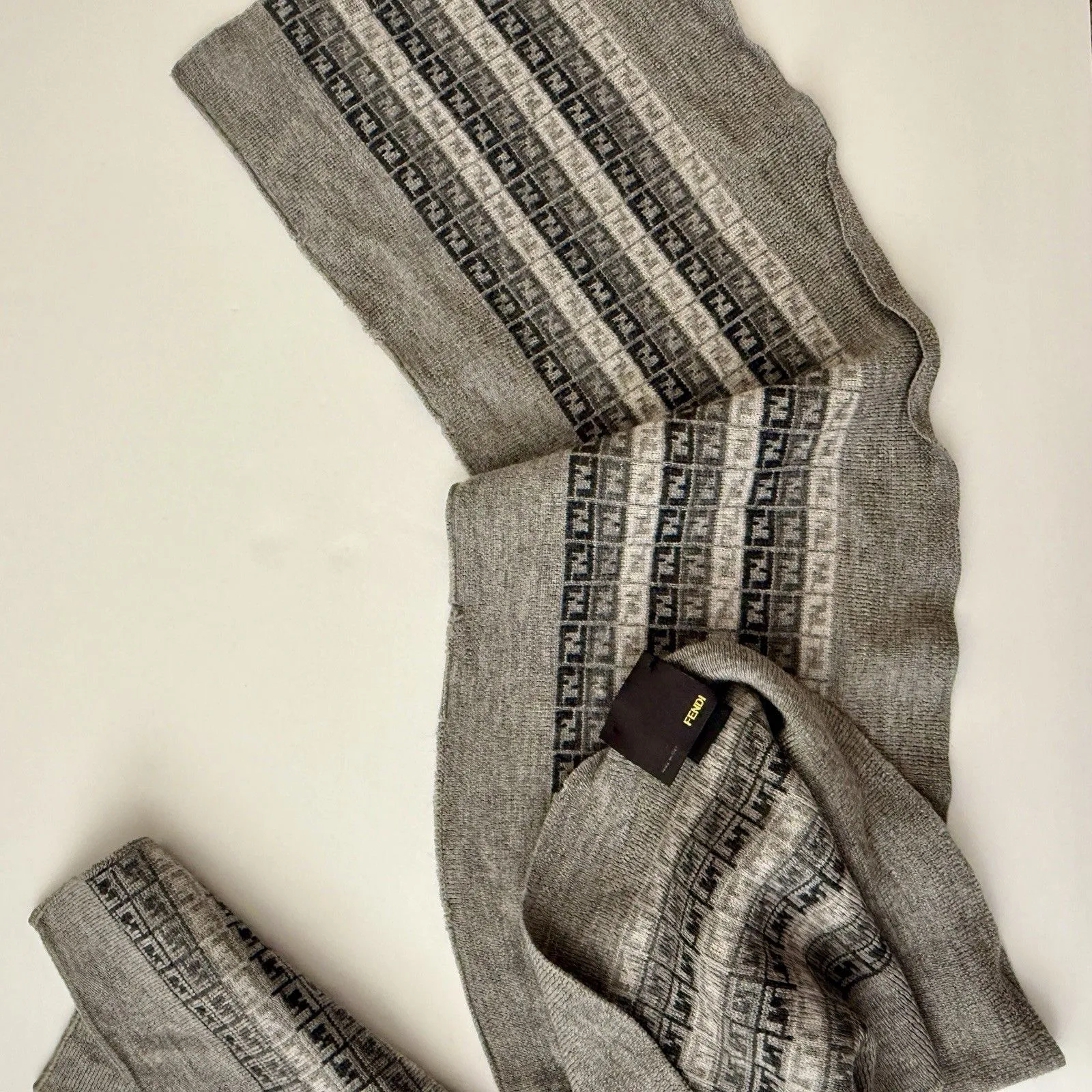 Authentic Fendi Unisex FF Zucca Pure wool Long scarf Muffler in black grey White - Image 7