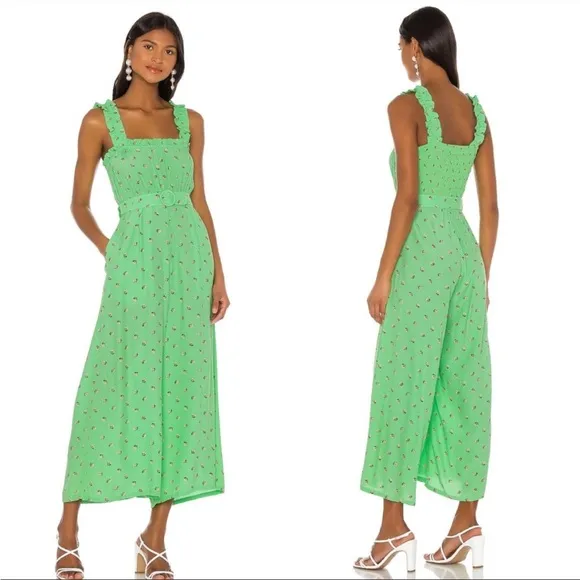NEW NWT Faithfull The Brand Dolores Wide Leg Jumpsuit In Bisset Floral Spearmint - Image 2