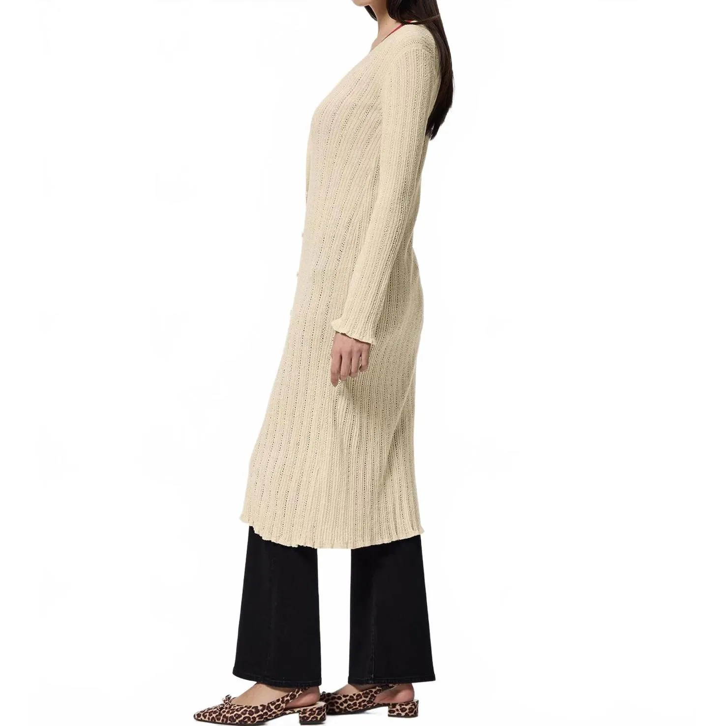 Uniqlo GU Loop Boucle Yarn Semi-Sheer Long Cardigan Beige NWT - Image 3