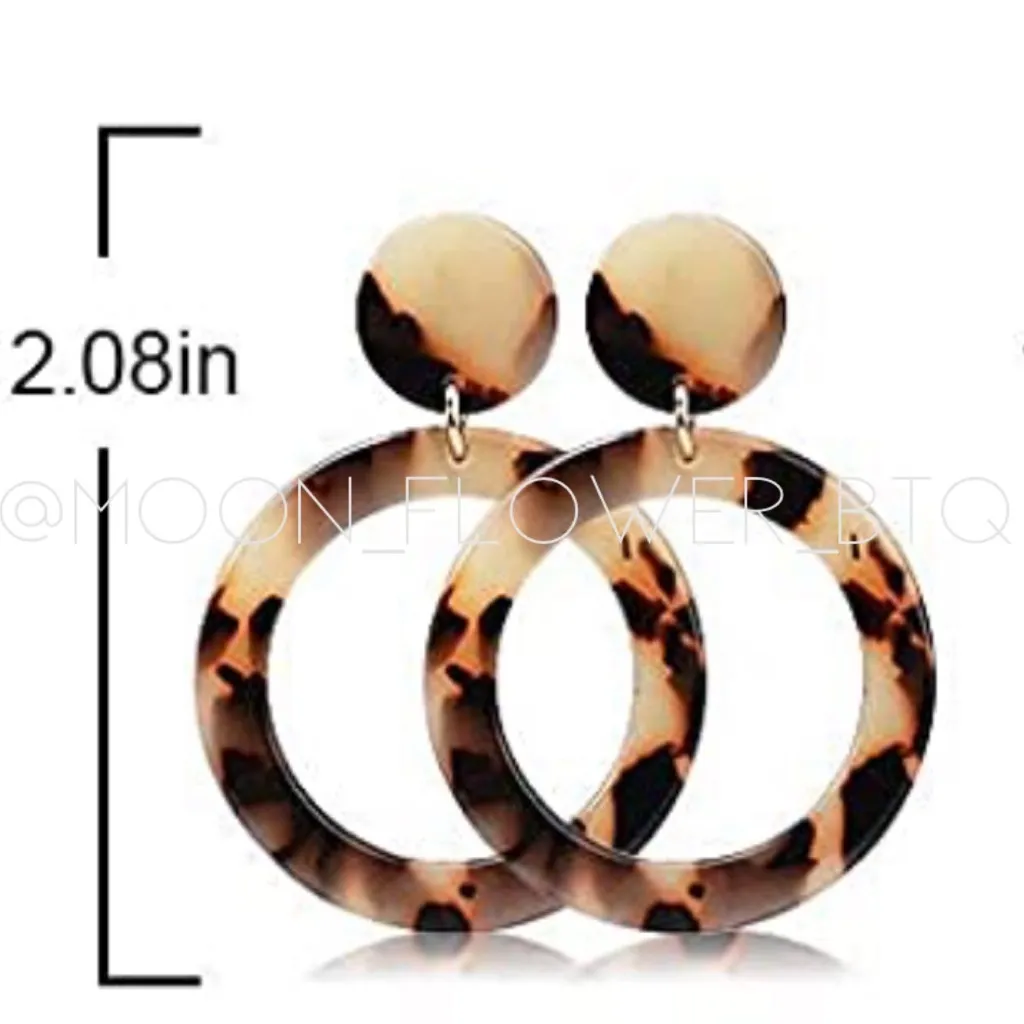 Leopard Hanging Hoop Statement Earrings Tan - Image 6