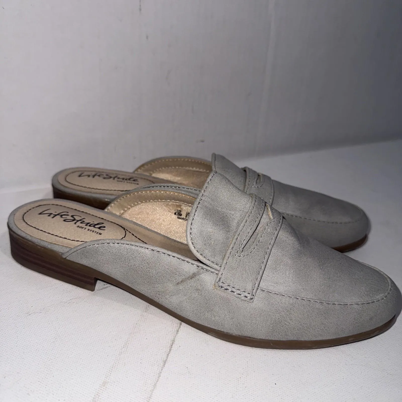 LifeStride Classic Designer Vegan Gray Old Money Minimalist Mule Shoes Size 8.5M - Image 9