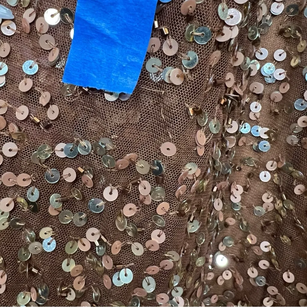 Mac Duggal Copper Sequined Wrap Over Butterfly Sleeve Draped Gown Size 18 NWT - Image 10