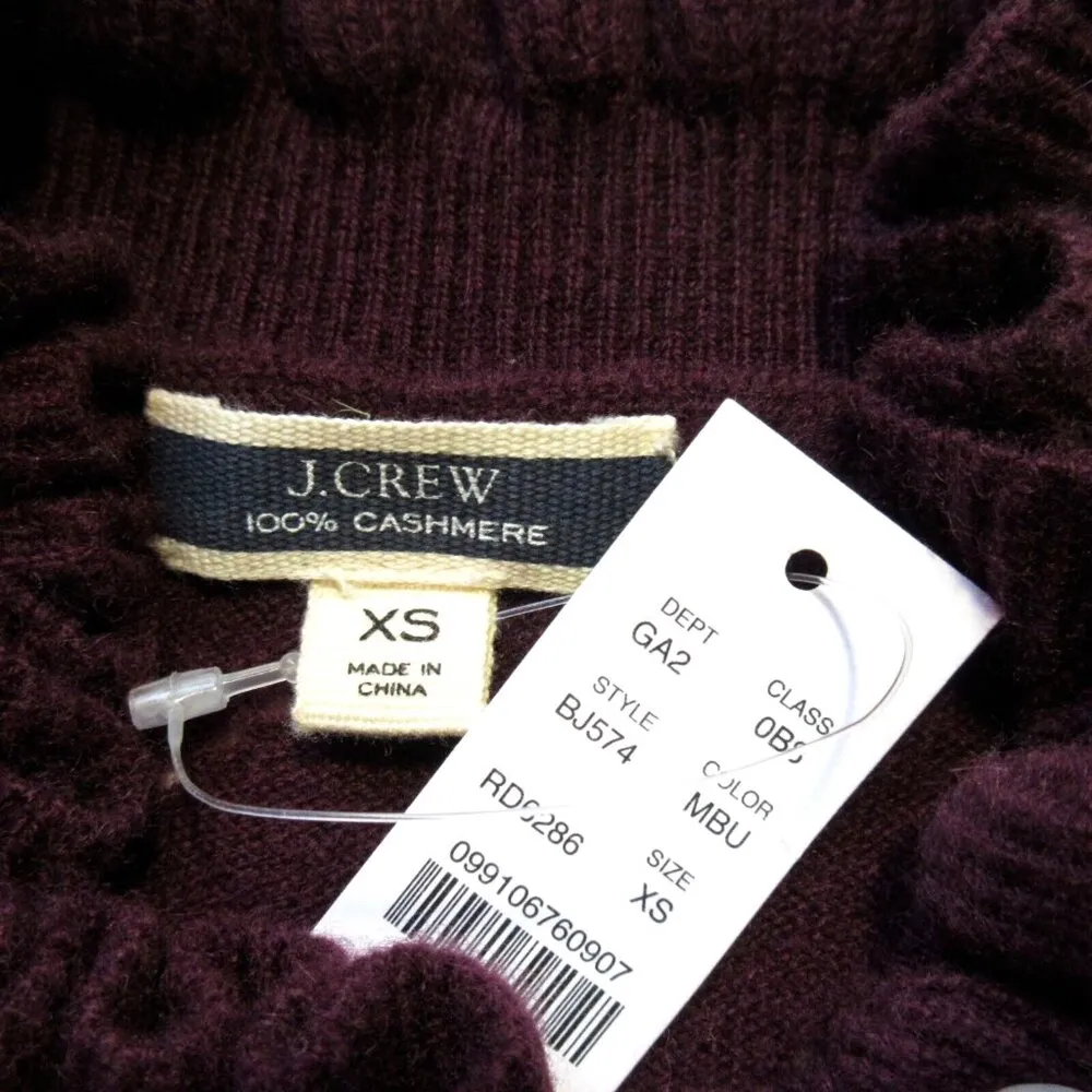 NWT J.Crew Cashmere Pointelle Mockneck in Midnight Burgundy Sweater XS - Image 6