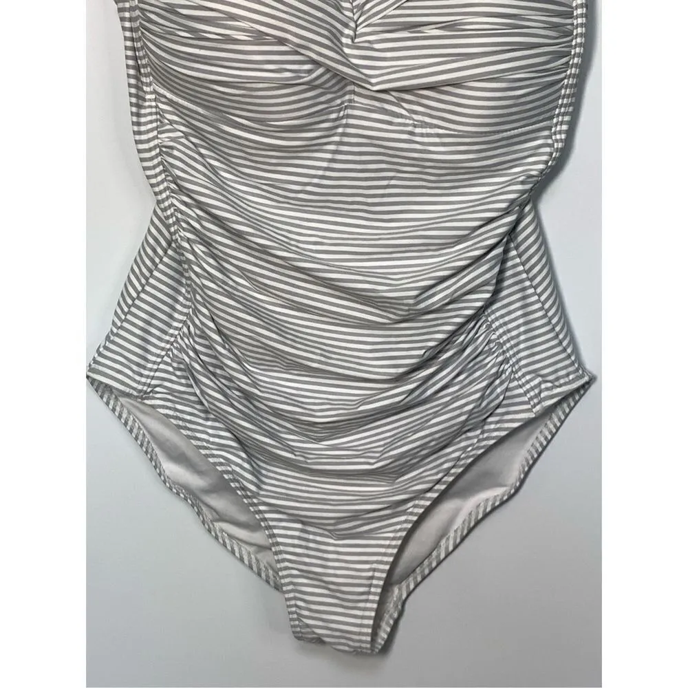 Nip Tuck Swim Women's Sorrento Striped Joanne One Swimsuit Gray & White Size 8 - Image 3