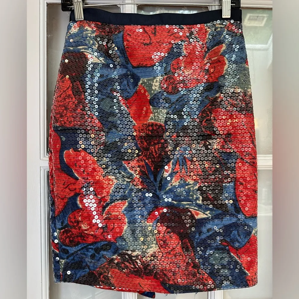 Anthropologie by Wolven Sugared Fleur Pencil Sequined Skirt Size 2 XS Floral - Image 10