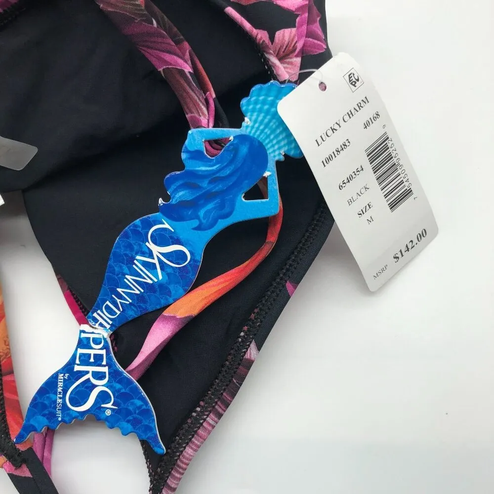 Skinnydippers Mowie Lucky Charm One Piece Swimsuit Belted Floral Black Pink M Size M - Image 6