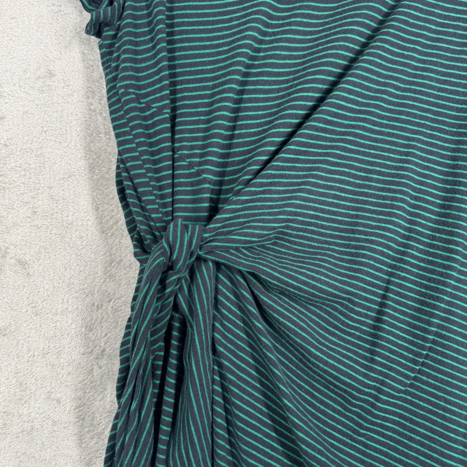 Vince Dress‎ Striped T-Shirt Knotted Casual Short Sleeve Green Navy Size Large - Image 4