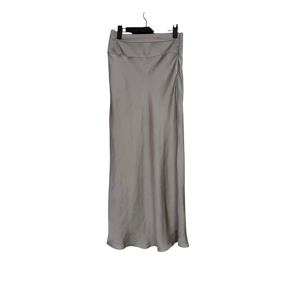 Free People Normani Satin Silver Metallic Effect Midi Skirt Flowy Lightweight 2 - Image 15