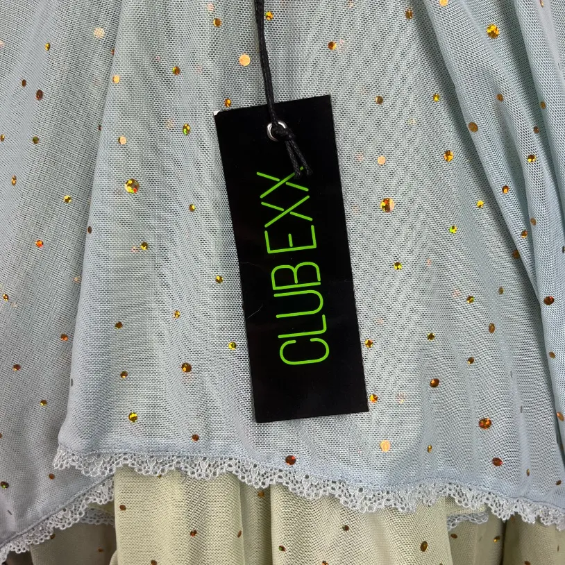 Club Exx Green and Blue Sparkled Myths Handkerchief Dress Size XXS - Image 5