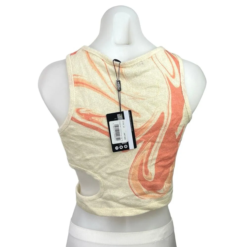 Jaded London Orange Marble Tie Dye Crew Neck Sleeveless Cut Out Crop Top Size 8 - Image 6