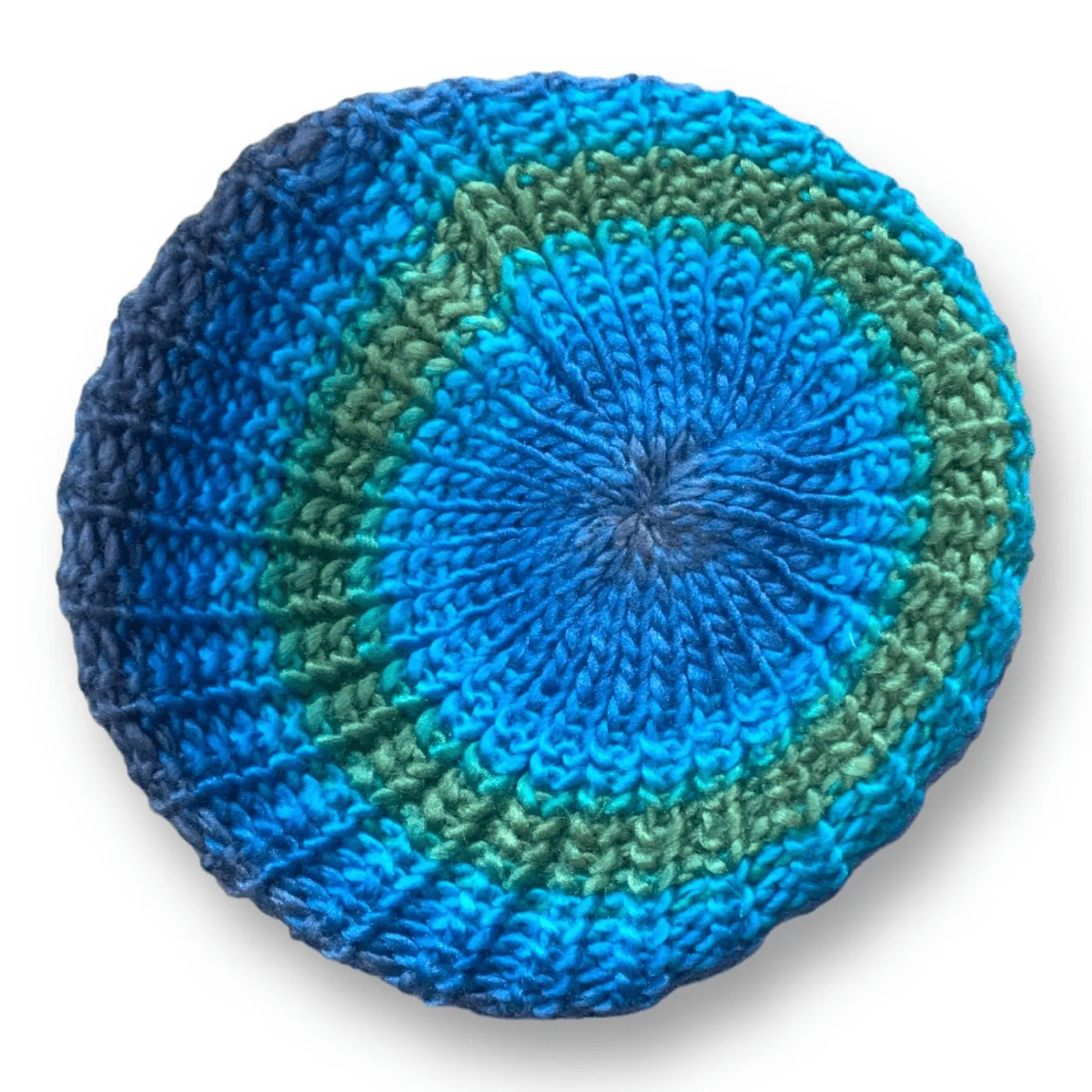 Knit Beret Hat Green Blue Tonal Shades Slouchy Multicolor Winter Cap Warm - Image 5