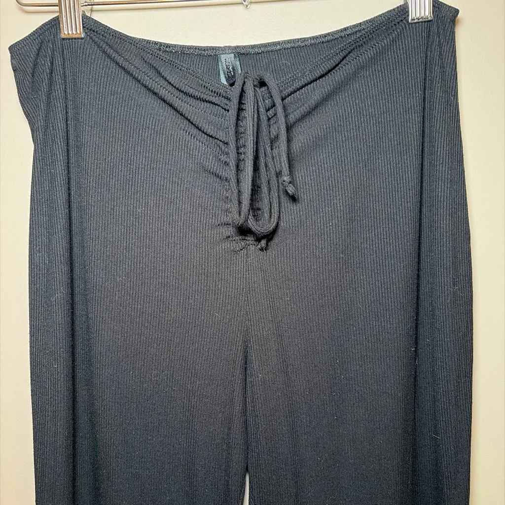 SKIMS Black Ruched Lounge Pant Ribbed Wide Leg Front Tie Black XL - Image 5