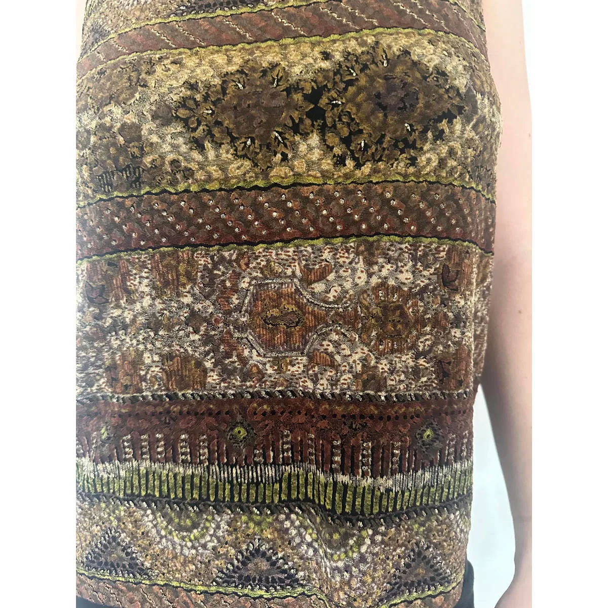 Olive Green and Brown Paisley Sleeveless Vintage Top Size M - Image 4