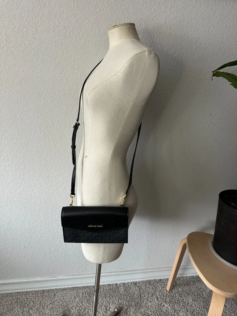 Michael Kors MK Signature Canvas & Leather Crossbody Black/Grey - Image 2