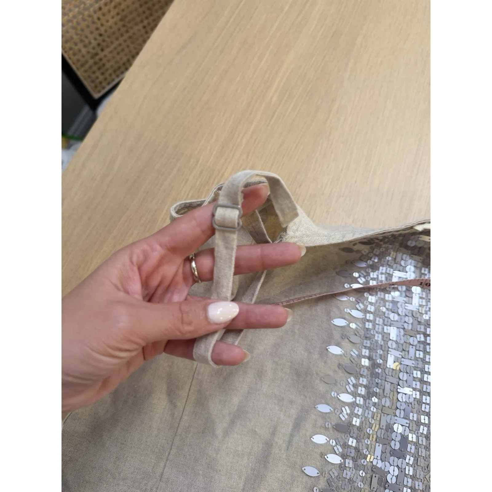 Eileen Fisher Top Womens Large Beige Organic Linen Sequin Boho Lagenlook 2318 - Image 8