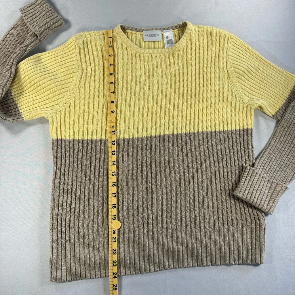 Liz Claiborne • LizWear 2 Tone Sweater Vintage Tan Yellow Size Lg Classic Preppy - Image 12