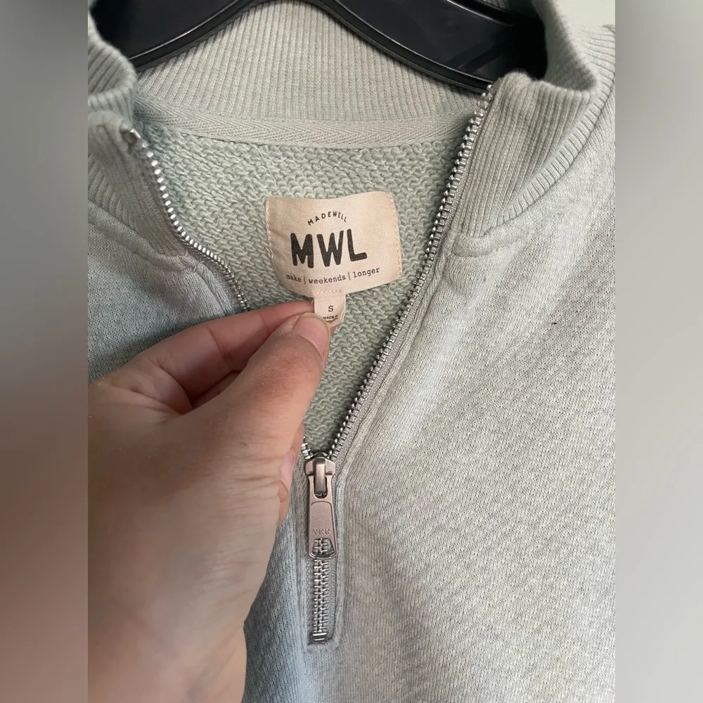 Madewell Green Mint MWL Airyterry Half-Zip 100% Cotton Tunic Sweatshirt Sz S - Image 3