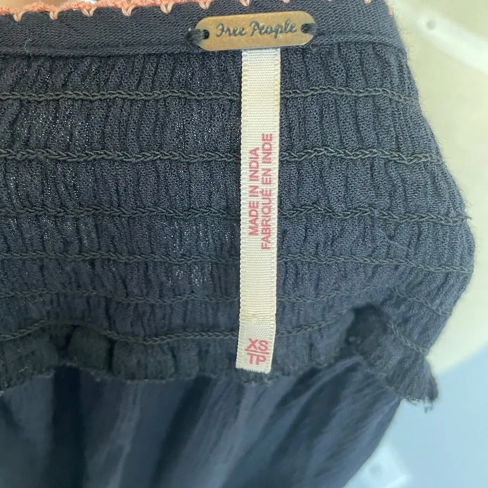 Free People Navy Blue Pink Embroidered V-Neck Mini Dress Long Sleeve - Image 5