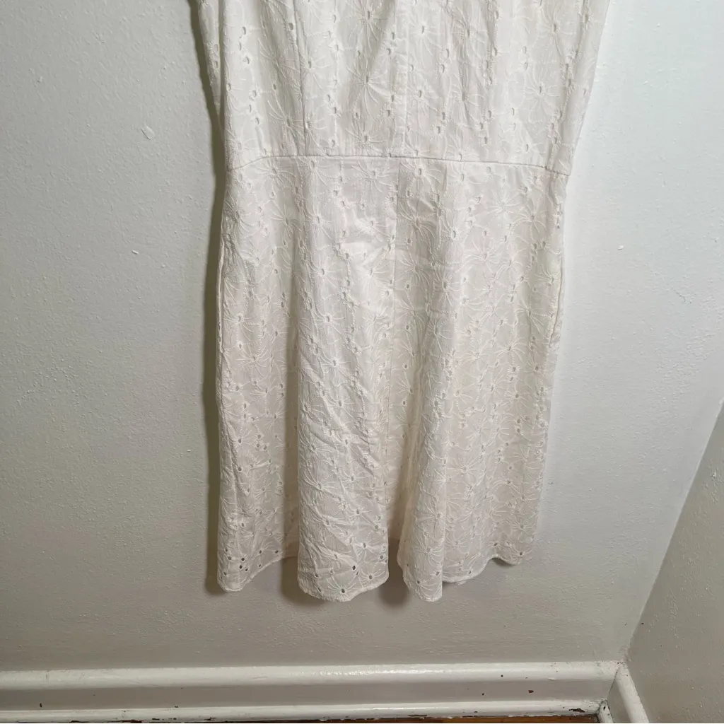 Sandra Darren Sleeveless Shirt Dress White Cream Eyelet Lace 6 - Image 9