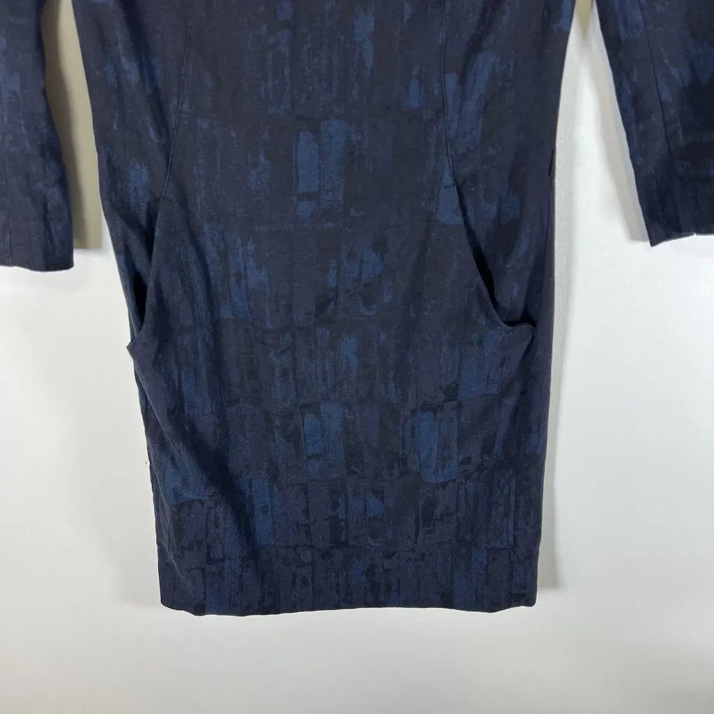 MM Lafleur Women's Navy Blue Cotton Blend Sheath Dress‎ Pockets Size 0 Designer - Image 3