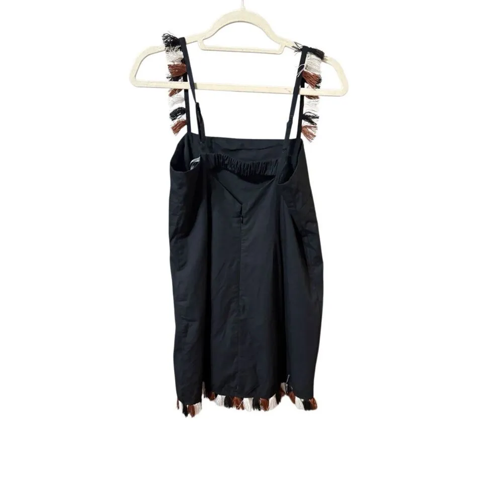 By Anthropologie The Hartley Shift Mini Dress in Black Tassels Boho Style Sz S - Image 3