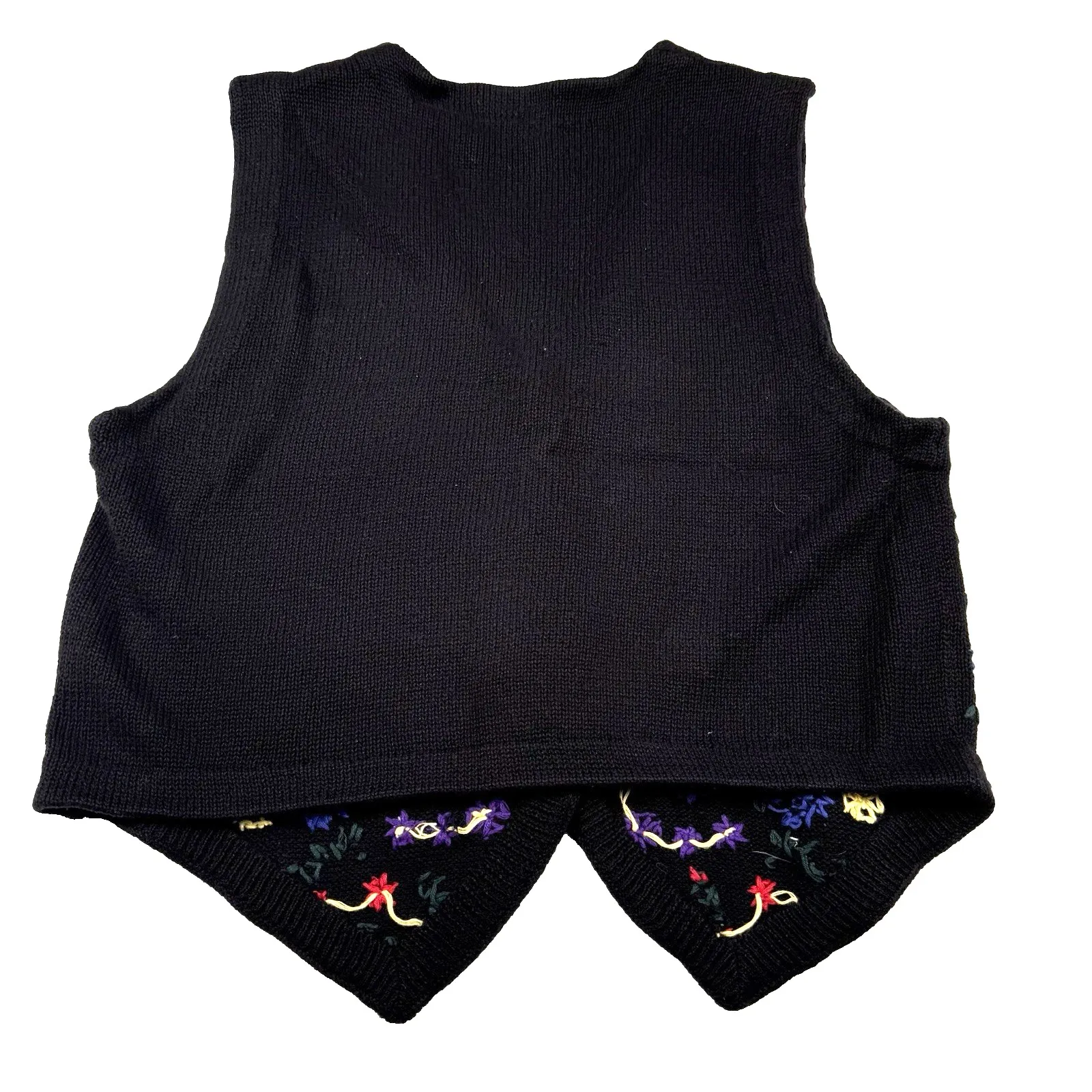 Vintage 90s Black Cottagecore Floral Embroidered Knit Grandma Sweater Vest Small - Image 3