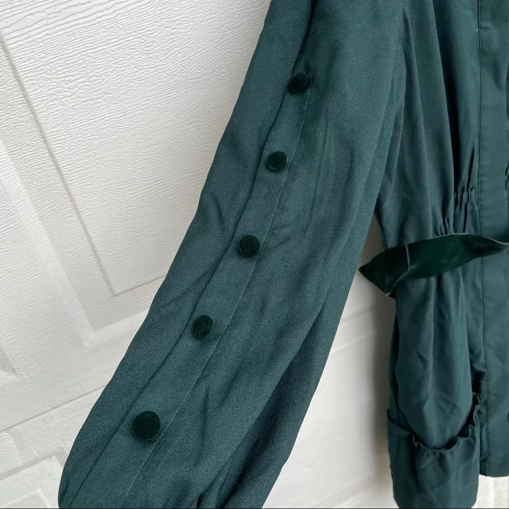 Eliza J Women’s Dress Green Button Up Tiered Cold Shoulder Belted Size 14 - Image 7