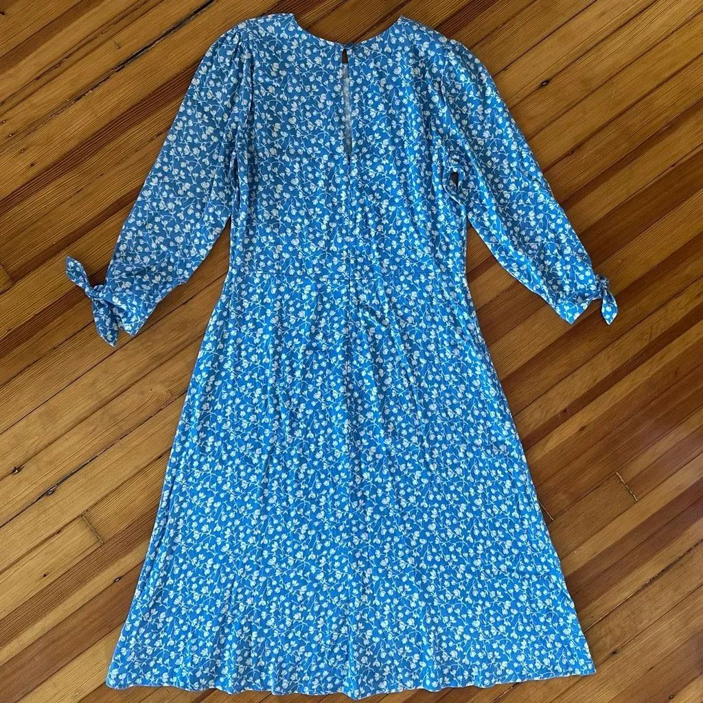 Reformation NWOT Port Midi Long Sleeve Dress in Marie Blue Floral Print Size 12 - Image 4
