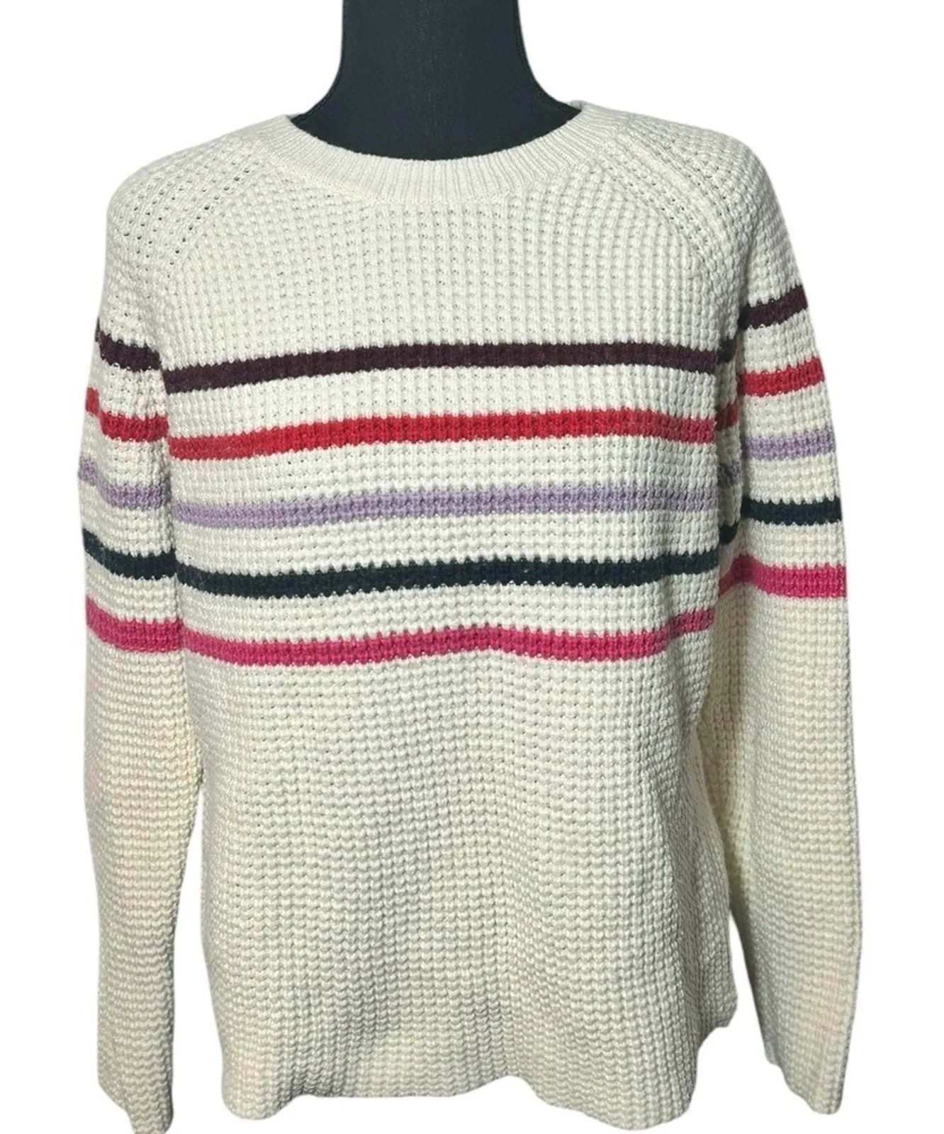 Marine Layer Cream Multi Stripe Sweater Delaney Raglan Preppy Chucky Size Large - Image 1