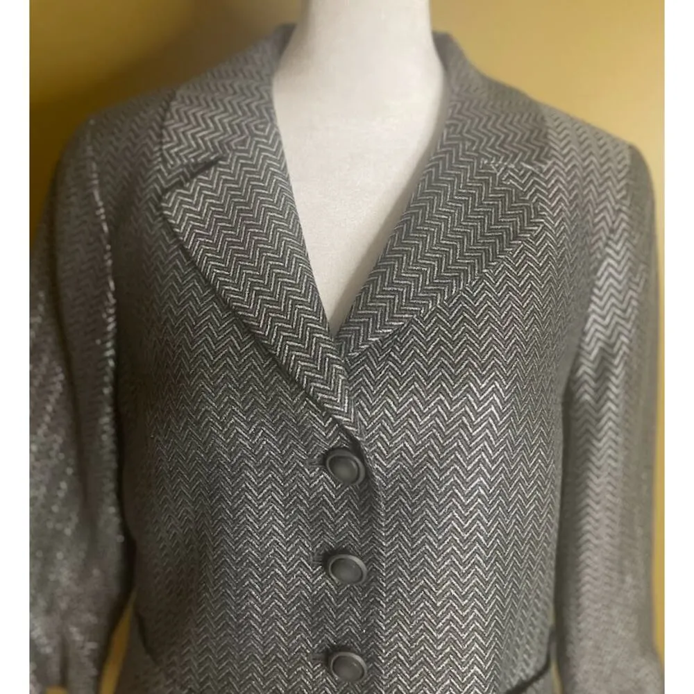 Doncaster  Gray Herringbone Wool Blend Blazer Petite Size 10 - Image 2
