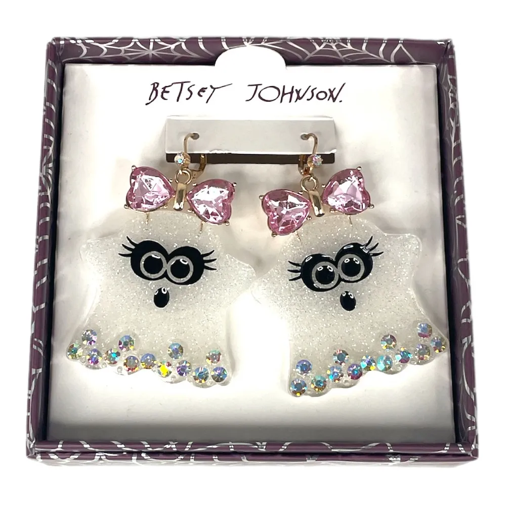 Betsey Johnson Girl Ghost Earrings White Pink Halloween - Image 5